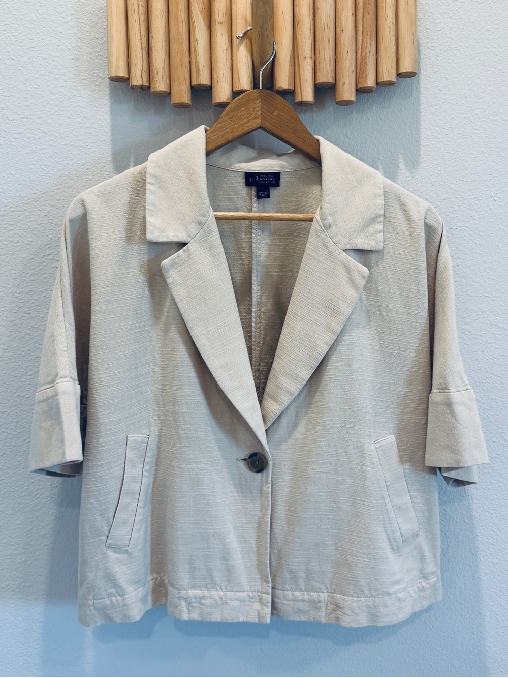 J.Jill Beige Short-Sleeve Linen-Blend Jacket Blazer
